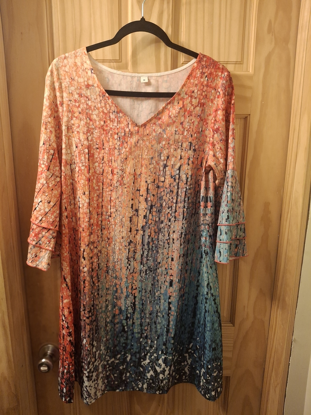 Women's Ombre Mosaic V-Neck Maxi Dress - Coral to Teal